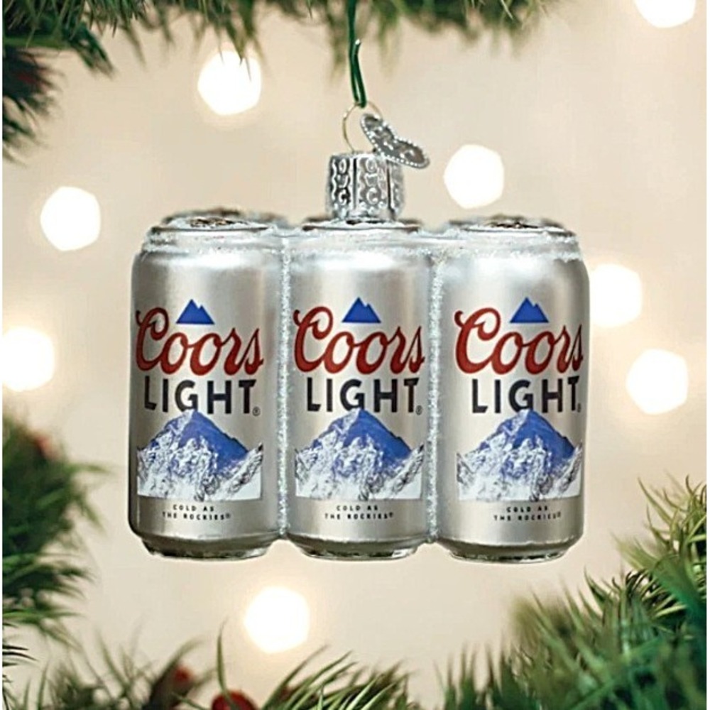 Coors Light 6 Pk Beer Cans NOS Christmas Holiday Ornament Blown Mercury Glass 3"
